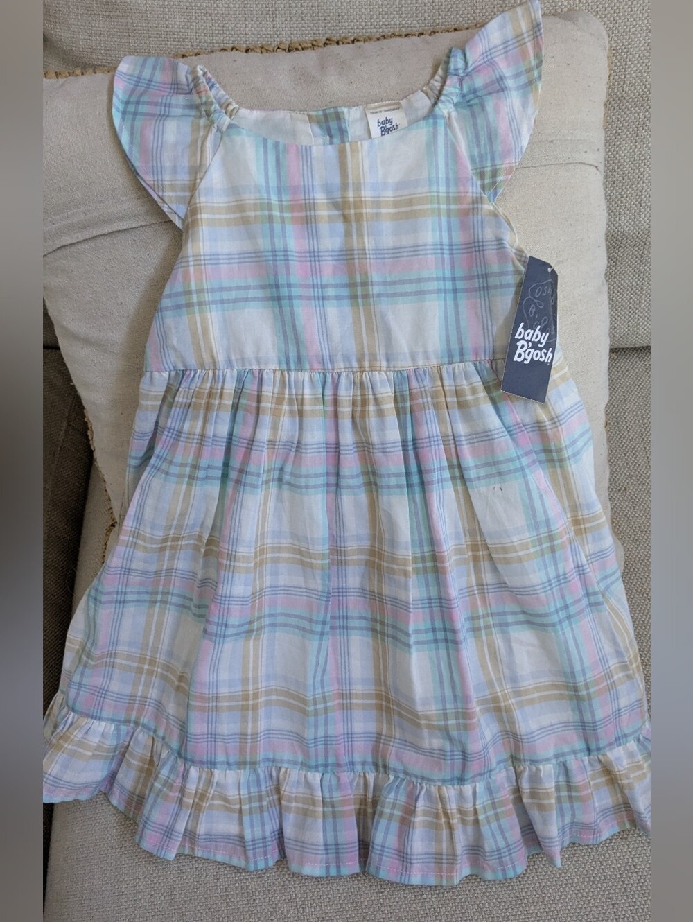 OshKosh B'gosh Pastel Plaid Ruffle-Hem Dress in Pink, Blue, Green, Tan